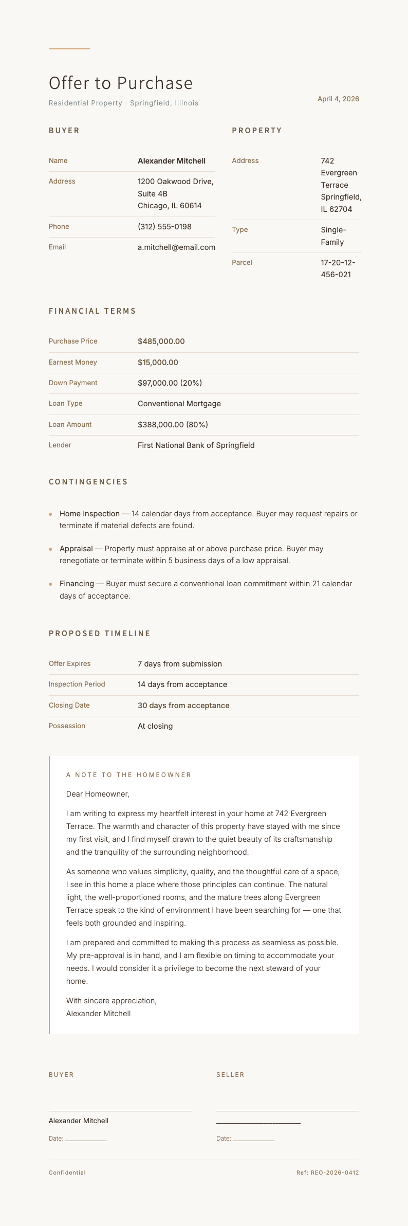 Japandi minimalist house offer letter